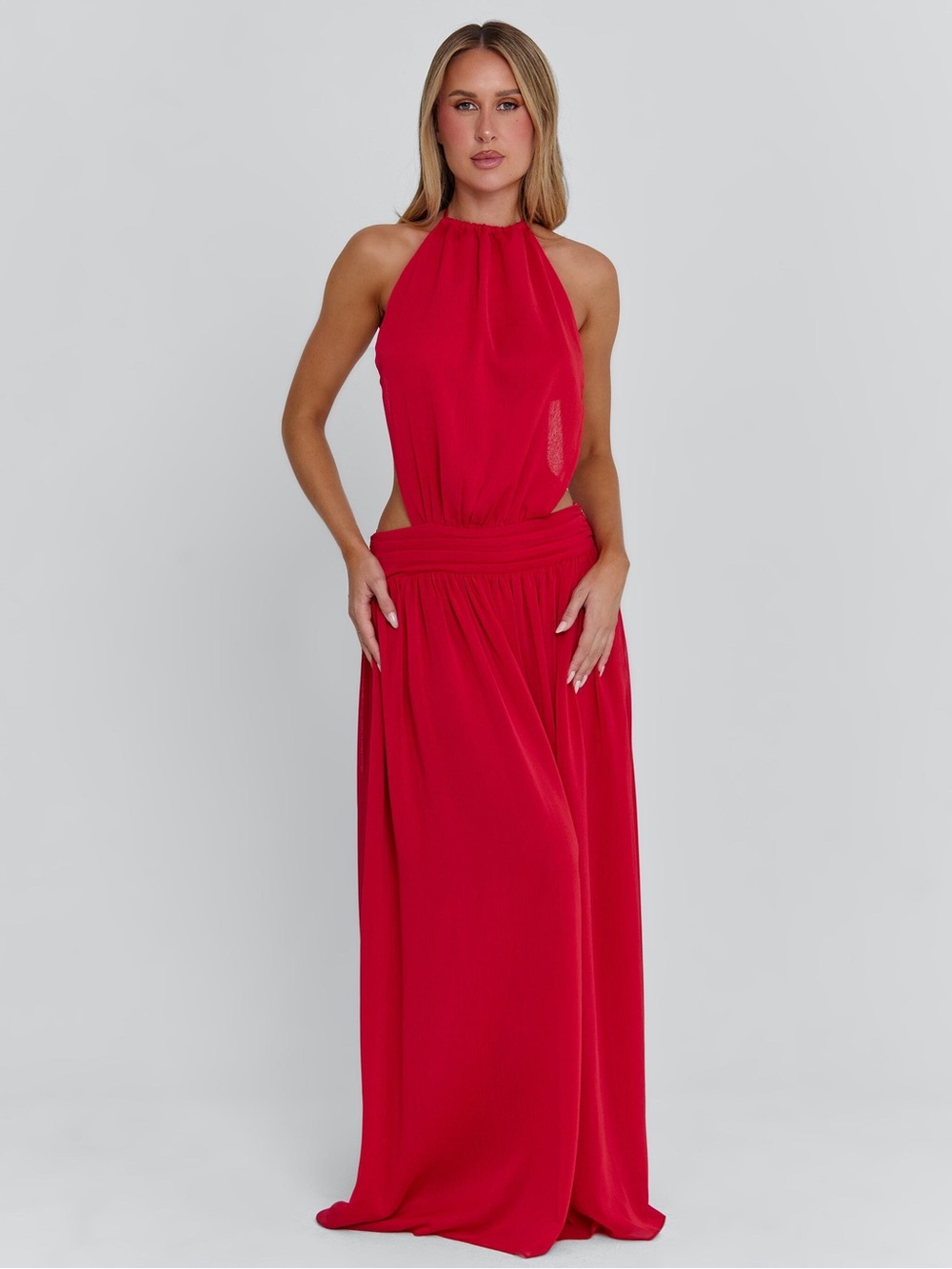 Halter Red Maxi Dress with Side Cutouts